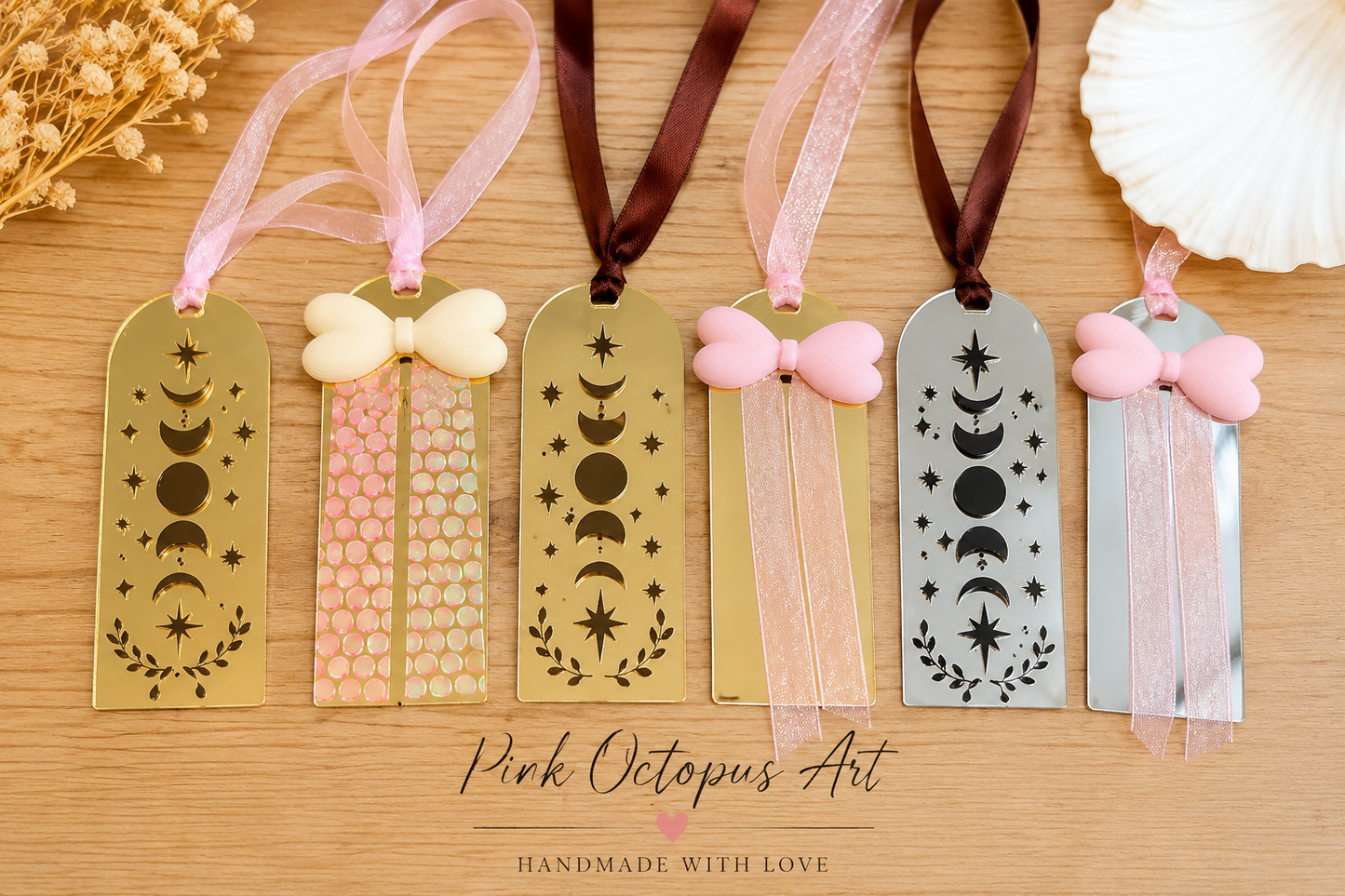 Handmade Acrylic Bookmarks | Decorative Ribbon Bookmarks | Gift for Book Lovers