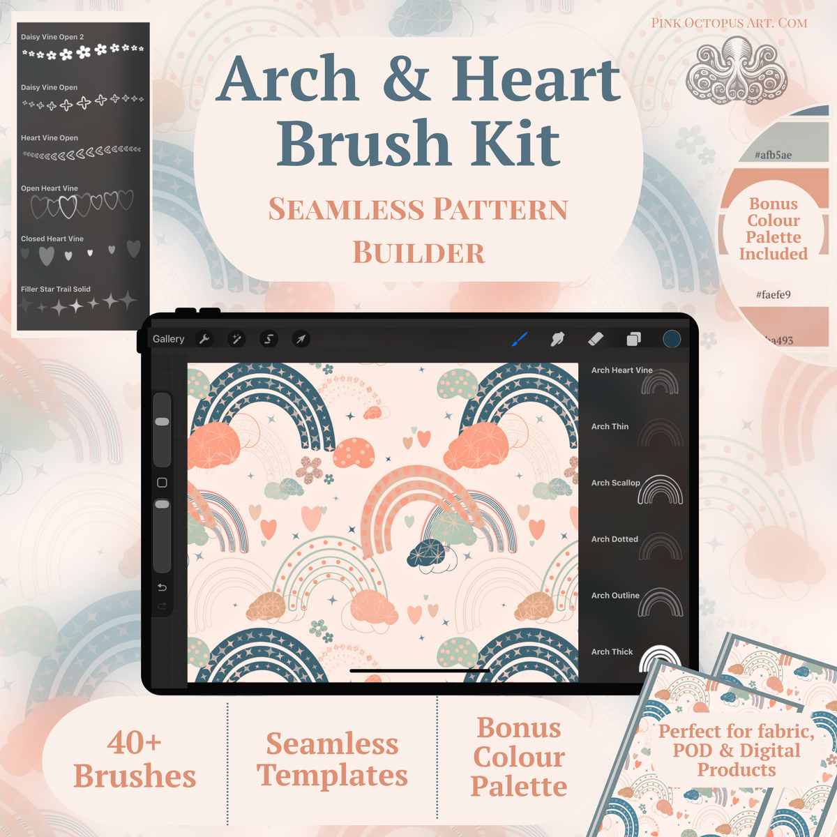 Dreamy Arches & Fillers Procreate Brush Kit | Seamless Pattern Builder for Procreate | Etsy, POD & Spoonflower
