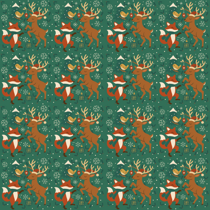 Festive Woodland Animals | Christmas Seamless Pattern | Hand Drawn | Digital Download | Commercial Use | Repeating Design | High Resolution (12X12 Inch, 300 DPI)