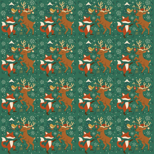 Festive Woodland Animals | Christmas Seamless Pattern | Hand Drawn | Digital Download | Commercial Use | Repeating Design | High Resolution (12X12 Inch, 300 DPI)