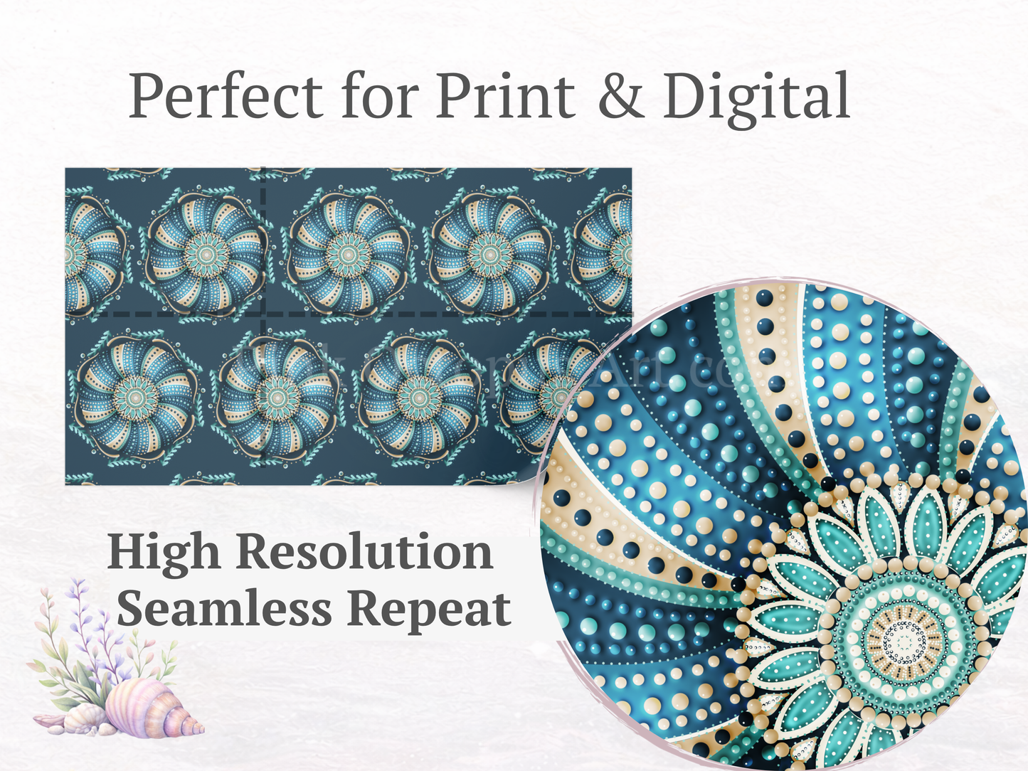 Urchin Shell Seamless Pattern – 12x12” 300 DPI Digital Download
