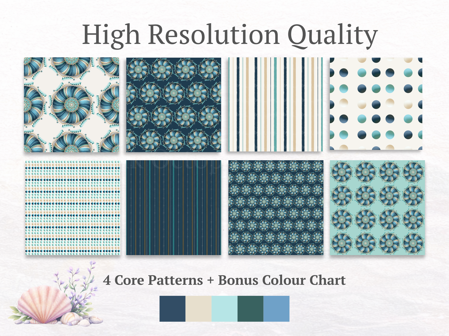 Urchin Shell Designer Collection – 12x12” 300 DPI Digital Download