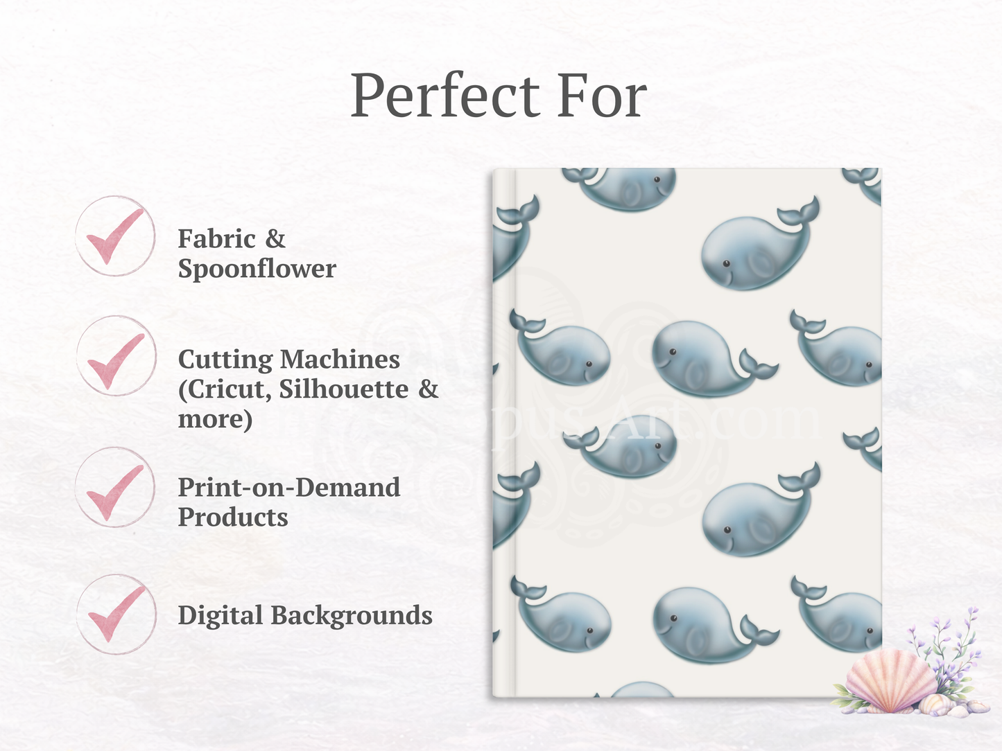Blue Whale Seamless Pattern – 12x12” 300 DPI Digital Download