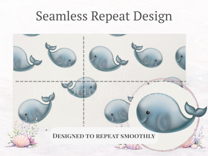 Blue Whale Seamless Pattern – 12x12” 300 DPI Digital Download
