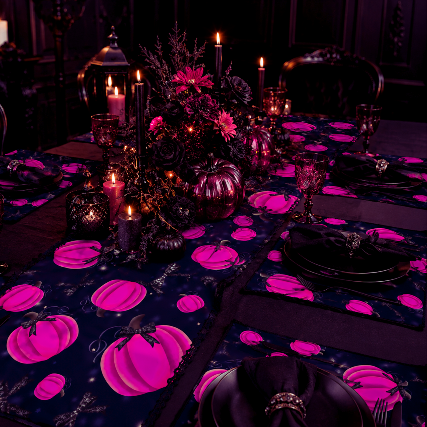 Pink Pumpkin & Black Lace Bow Halloween Seamless Pattern – 12x12” 300 DPI Digital Download