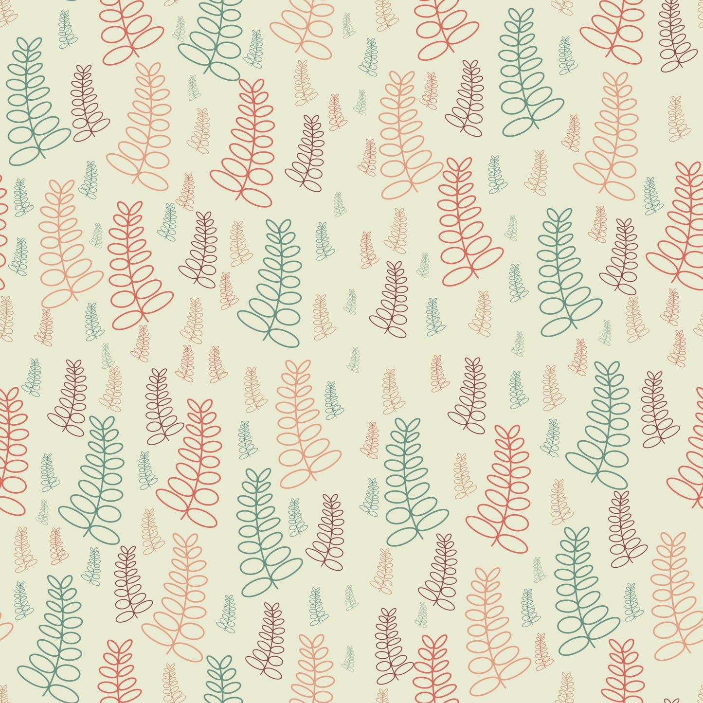 Whimsy Fern Seamless Pattern | Hand Drawn | Digital Download | Commercial Use | Repeating Design | High Resolution (12X12 Inch, 300 DPI)