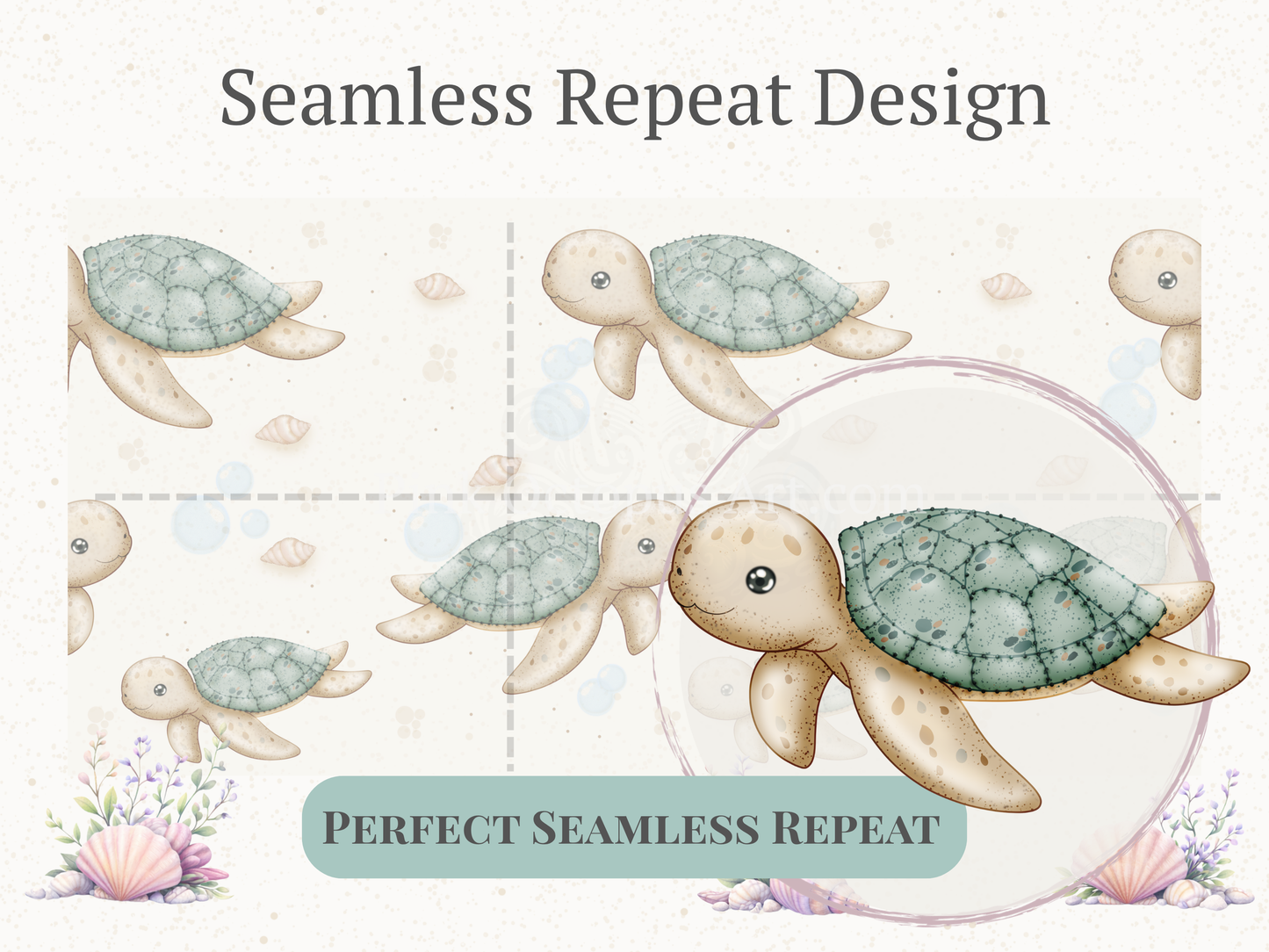 Sea Turtle Seamless Pattern – 12x12” 300 DPI Digital Download