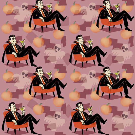 Martini Drinking Vampire Seamless Pattern | Hand Drawn | Digital Download | Commercial Use | Repeating Design | High Resolution (12X12 Inch, 300 DPI)