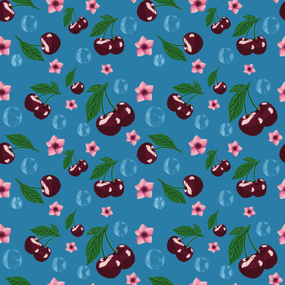 Red Cherry Seamless Pattern with Bubbles | Hand Drawn | Digital Download | Commercial Use | Repeating Design | High Resolution (12X12 Inch, 300 DPI)