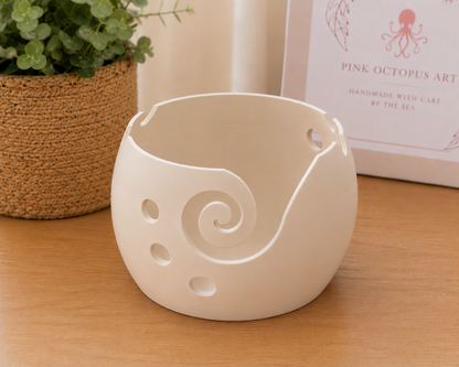 Small Artisan Yarn Bowl | Handmade 3d Crochet & Knitting Bowl | Neutral Craft Storage