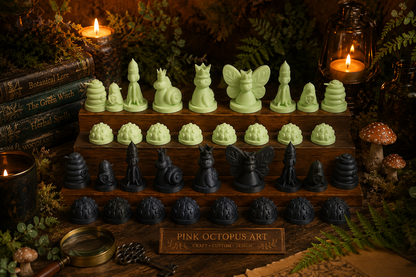 Enchanted Garden Chess Set | Handmade Fantasy Woodland Chess Pieces