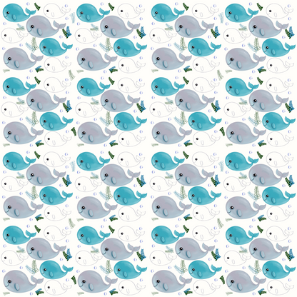 Whales Swimming| Seamless Pattern | Hand Drawn | Digital Download | Commercial Use | Repeating Design | High Resolution (12X12 Inch, 300 DPI)