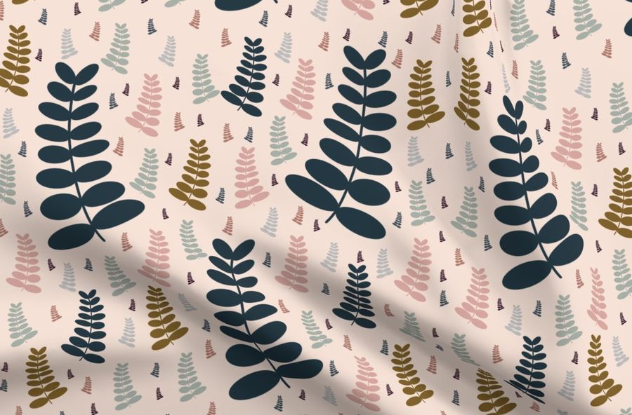 Midnight Fern Dance seamless Pattern | Hand Drawn | Digital Download | Commercial Use | Repeating Design | High Resolution (12X12 Inch, 300 DPI)