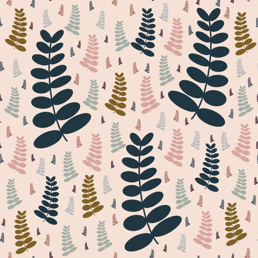 Midnight Fern Dance seamless Pattern | Hand Drawn | Digital Download | Commercial Use | Repeating Design | High Resolution (12X12 Inch, 300 DPI)