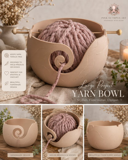 Large Artisan Yarn Bowl | Handmade Crochet & Knitting Bowl | Neutral Craft Storage