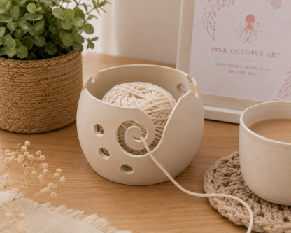 Small Artisan Yarn Bowl | Handmade 3d Crochet & Knitting Bowl | Neutral Craft Storage