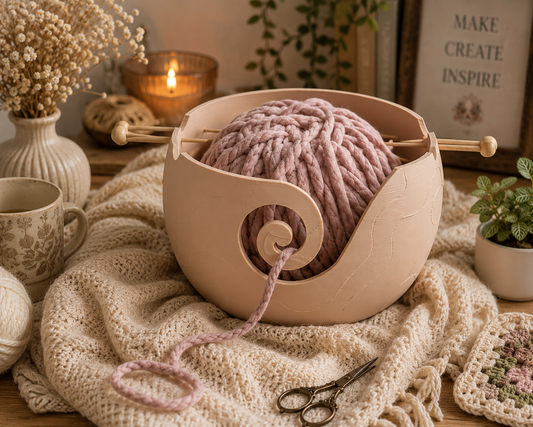 Large Artisan Yarn Bowl | Handmade Crochet & Knitting Bowl | Neutral Craft Storage