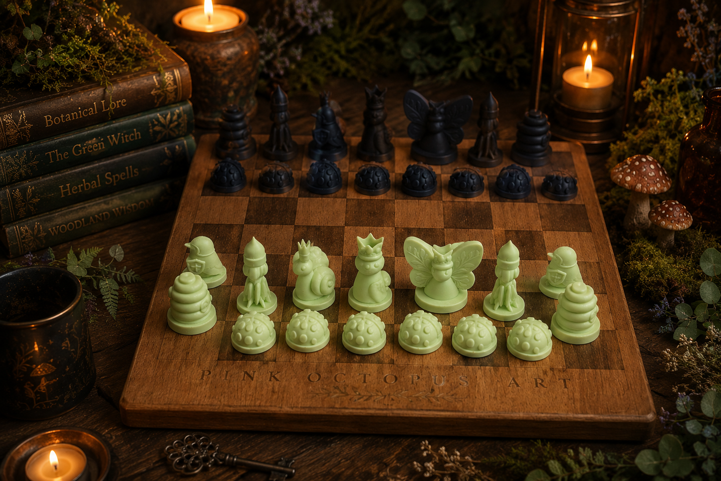 Enchanted Garden Chess Set | Handmade Fantasy Woodland Chess Pieces