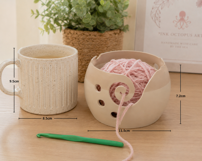 Small Artisan Yarn Bowl | Handmade 3d Crochet & Knitting Bowl | Neutral Craft Storage