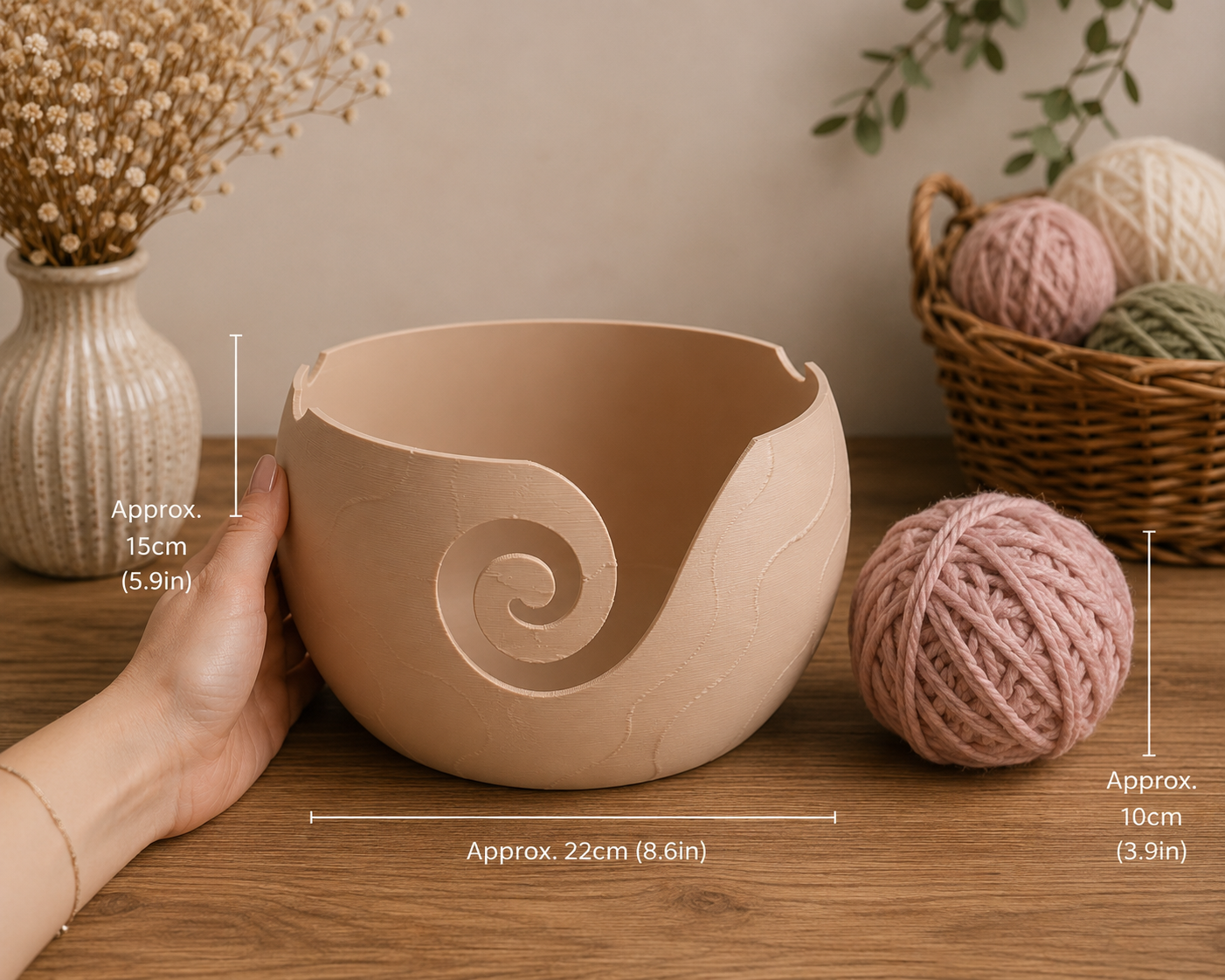 Large Artisan Yarn Bowl | Handmade Crochet & Knitting Bowl | Neutral Craft Storage