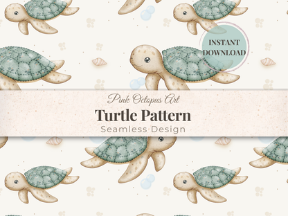 Sea Turtle Seamless Pattern – 12x12” 300 DPI Digital Download