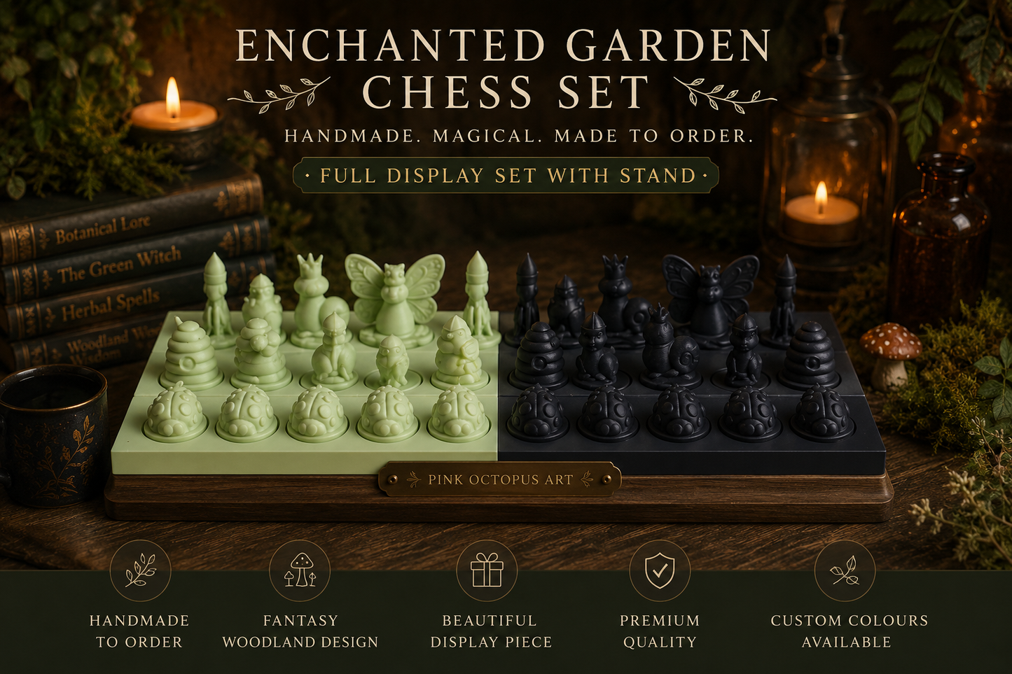 Enchanted Garden Chess Set | Handmade Fantasy Woodland Chess Pieces