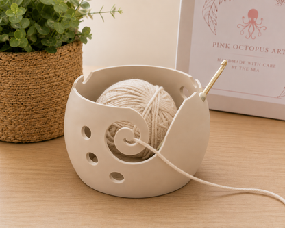 Small Artisan Yarn Bowl | Handmade 3d Crochet & Knitting Bowl | Neutral Craft Storage