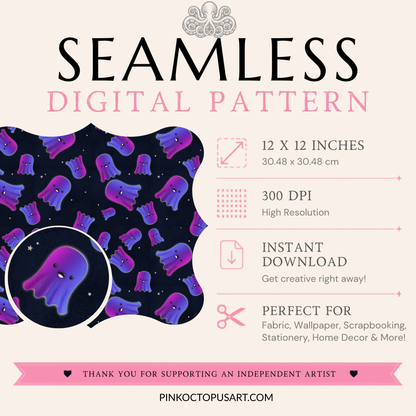 Purple and blue ghost seamless digital pattern 12x12 inch 300 DPI download information